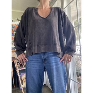 Free People We The Free Buttercup Thermal Washed Black Oversized Top S